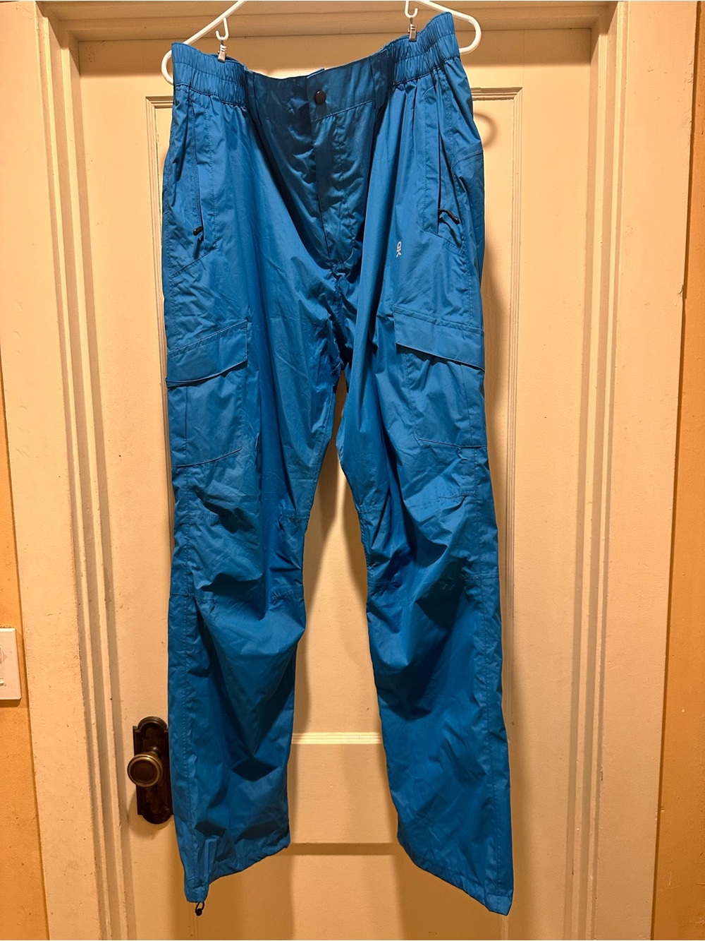 Men's Lightweight Blue Cargo rain Pants with Elastic Waist